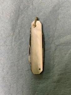 Vintage 2-Blade Pen Knife – Mother-of-Pearl Handles – 2 1⁄8” Closed – Nail File & Pen Blade – Nickel