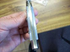 Vintage Italian Inox Italy Stiletto Kriss Automatic Swivel Bolster White Pearlex Handles Beauty!