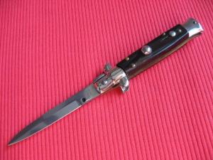 Vintage ITALY INOX 7quot Black HORN Bayonet BLADE ITALIAN STILETTO Knife