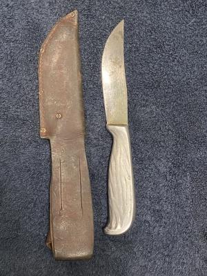 Vintage Frank Barteaux Hunting Knife w Sheath - 9 14