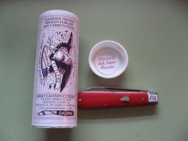 GREAT EASTERN TIDIOUTE 152125 BOYS BADGE KNIFE RED LINEN MICARTA GREAT EASTERN TIDIOUTE 152125 BOYS BADGE KNIFE RED LINEN MICARTA