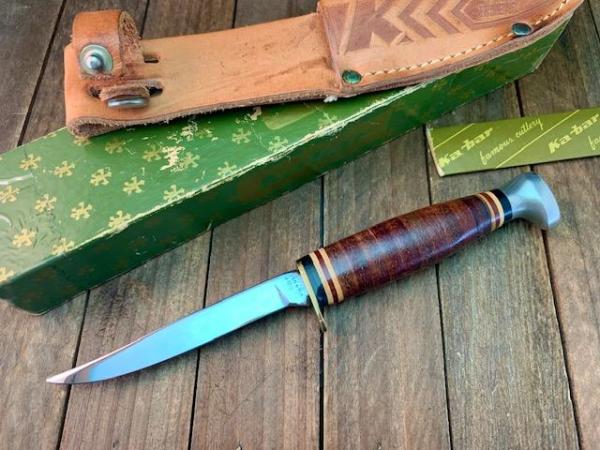 Kabar Fixed Blade Fish and Foul Hunting Knife Stacked Leather Nice D.O. Kabar Fixed Blade Fish and Foul Hunting Knife Stacked Leather Nice D.O.