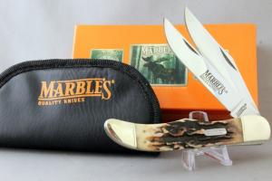 MARBLE'S MR118 Folding Hunter, Perfect Stag Handles, Soft Zipper Pouch, Box