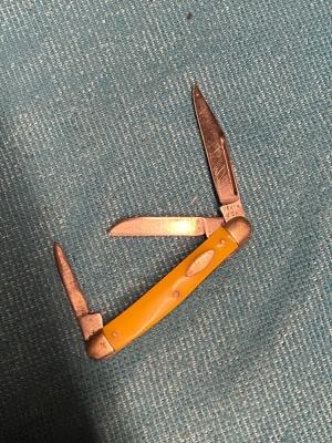 Vintage Boker USA 8388 Mini Stockman Yellow Celluloid 2 Closed 1970s80s Era
