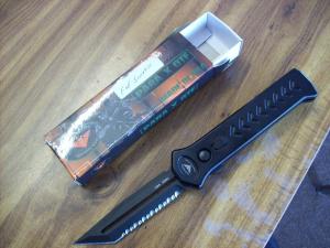 Paragon X OTF Automatic USA Tanto Fully Serrated WSafety All Black UNUSED WOrig Box