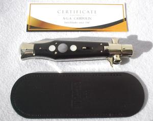 NEW AGA CAMPOILN 11quot BLACK WIDOW BLACK HORN WITH MOTHER OF PEARL INLAYS 5MM BLADE MANIAGO ITALY