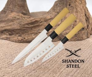 Hen amp Rooster Three Piece Kitchen Knife Set 3pc Tan Wood Stainless K100