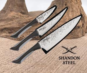 Kai USA Luna Three Piece Kitchen Gray Stainless Fixed Blade Culinary Knife Set