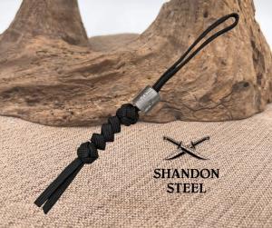 Damascus Cylinder Steel Straight Barrel Bead With Lanyard Black - DA08 Knife Acc