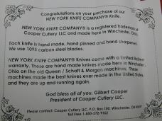 New York Knife Co Sawcut Antique Bone Barlow Knife By Cooper Cutlery Matteawan M1506ABSC USA Made 