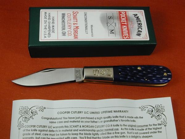 Schatt & Morgan Blurple Jigged Bone Barlow Knife By Cooper Cutlery Rare C69B Clip Blade Made In USA Schatt & Morgan Blurple Jigged Bone Barlow Knife By Cooper Cutlery Rare C69B Clip Blade Made In USA