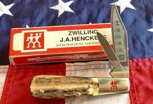 Zwilling  J A Henckels 2 Blade "Hand Forged" Barlow (HK-19-S) w/ Fat Boy Stag Handles -NOS