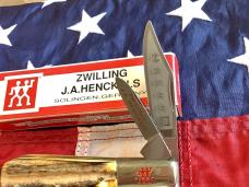 Zwilling  J A Henckels 2 Blade "Hand Forged" Barlow (HK-19-S) w/ Fat Boy Stag Handles -NOS