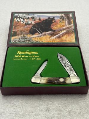 Remington 2000 Wildlife Knife Ltd Ed 1  1500 Stag Handles Black Bear