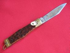 Rare Large Size Bone Leverlock Switchblade Knife - 10"