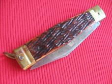 Rare Large Size Bone Leverlock Switchblade Knife - 10"