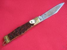 Rare Large Size Bone Leverlock Switchblade Knife - 10"