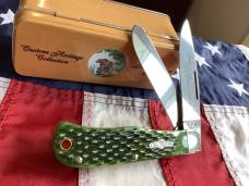 Bear & Son Custom Heritage Large Trapper / Mountain Man Knife w/ Green Bone Handles