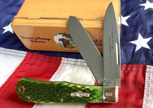Bear amp Son Custom Heritage Large Trapper  Mountain Man Knife w Green Bone Handles