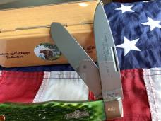 Bear & Son Custom Heritage Large Trapper / Mountain Man Knife w/ Green Bone Handles