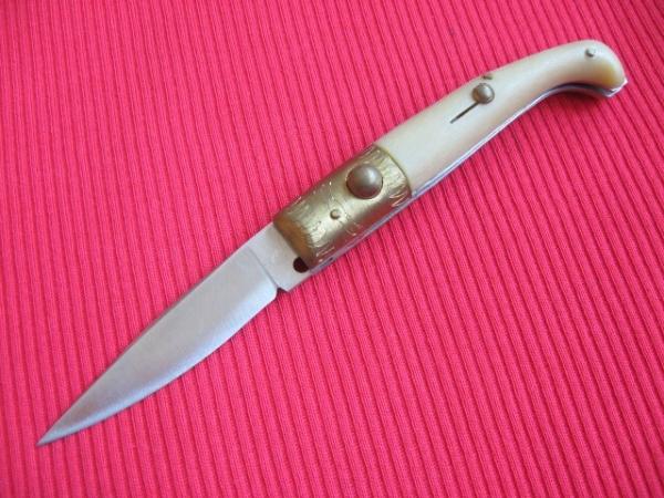 Vintage Italian Indiana Pattada Engraved Bolster Button Open/Close Switchblade Knife.