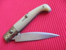 Vintage Italian Indiana Pattada Engraved Bolster Button Open/Close Switchblade Knife.