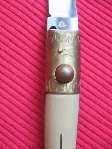 Vintage Italian Indiana Pattada Engraved Bolster Button Open/Close Switchblade Knife.