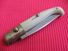 Vintage Italian Indiana Pattada Engraved Bolster Button Open/Close Switchblade Knife.