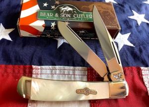 Bear & Son Trapper w/ Flashy Mother of Pearl Handles in Orig box -NOS