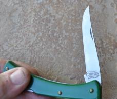 Camillus 89-07 Lock Back Bright Green Handles Mint 4" Closed  4 Brass Pins Hold Down  The Handles