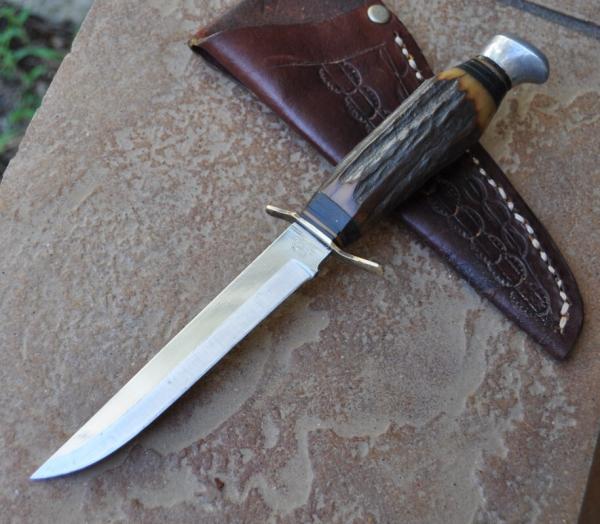 Eig E.C. Solingen Germany 92X Stainless Fixed blade Stag Nutted Tang Mint Mirror Polished Leather Eig E.C. Solingen Germany 92X Stainless Fixed blade Stag Nutted Tang Mint Mirror Polished Leather