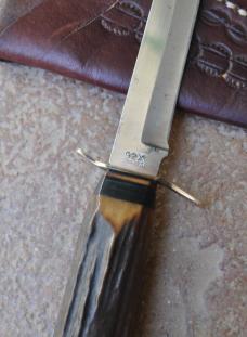 Eig E.C. Solingen Germany 92X Stainless Fixed blade Stag Nutted Tang Mint Mirror Polished Leather 