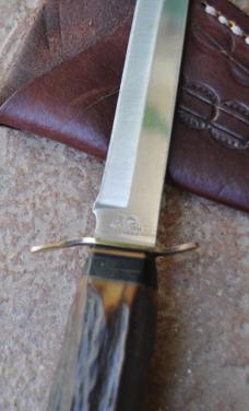 Eig E.C. Solingen Germany 92X Stainless Fixed blade Stag Nutted Tang Mint Mirror Polished Leather 