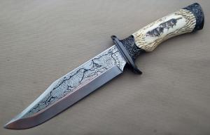 Ivoryman's Unbranded Wolf Themed #HJK-119b Fixed-Blade, 11.000" In Excellent Condition (HE)