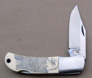 Ivoryman's Unbranded 1-Blade Scrimshaw Lockback, 3.625" In Excellent Condition (BA)