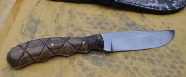 Custom Fixed Full Tang 9 1/2" OAL Snake Skin Sheath Hard Wood Handle Finger Grooves 3/8" Stock