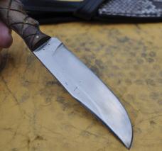 Custom Fixed Full Tang 9 1/2" OAL Snake Skin Sheath Hard Wood Handle Finger Grooves 3/8" Stock