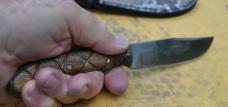 Custom Fixed Full Tang 9 1/2" OAL Snake Skin Sheath Hard Wood Handle Finger Grooves 3/8" Stock