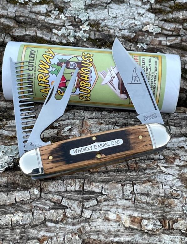 GEC TIDIOUTE ** 351325 FAIRWAY & CLUBHOUSE DISTRESSED WHISKEY BARREL OAK GOLF TOOL KNIFE GEC TIDIOUTE ** 351325 FAIRWAY & CLUBHOUSE DISTRESSED WHISKEY BARREL OAK GOLF TOOL KNIFE