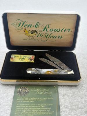 Hen amp Rooster 2 Blade Trapper Ltd Ed 044 on Bolster 165th Anniversary Commemorative