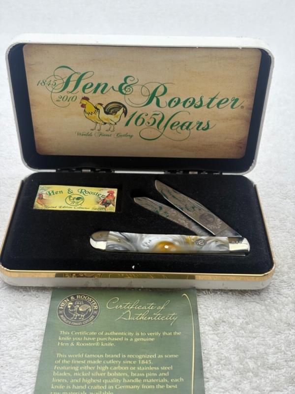 Hen & Rooster 2 Blade Trapper Ltd Ed #044 on Bolster 165th Anniversary Commemorative