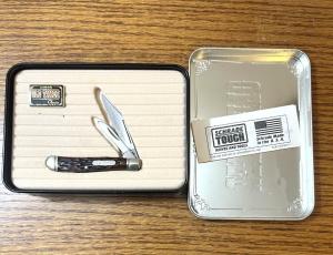 VINTAGE SCHRADE USA LTD OLD TIMER CLASSICS POCKET KNIFE, PIN & TIN BOX