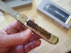Hubertus Knife Solingen, Germany Size 10 Medium Clip-Point Genuine Stag/Antler NIB