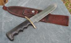Saw Tooth Fighter Black Micarta Finger Grooves Lanyard Hole Leather Sheath Brazed Double Guard