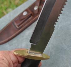 Saw Tooth Fighter Black Micarta Finger Grooves Lanyard Hole Leather Sheath Brazed Double Guard