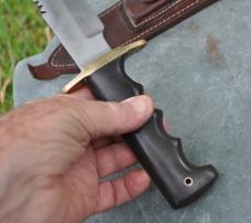 Saw Tooth Fighter Black Micarta Finger Grooves Lanyard Hole Leather Sheath Brazed Double Guard