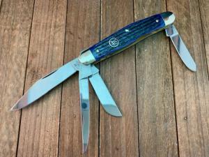 Henckels by Boker 4 Blade Stockman Blue Pin Feather Jigged Stainless Steel 