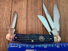 Henckels by Boker 4 Blade Stockman Blue Pin Feather Jigged Stainless Steel 