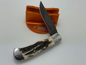 JEFF PEARCE CUSTOM BAKER FORGE COPPER MAI DAMASCUS STAG TRAPPER