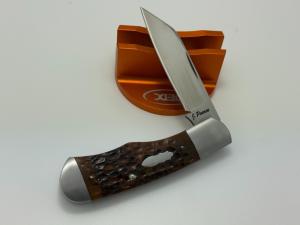 JEFF PEARCE CUSTOM BROWN JIGGED BONE MAGNACUT STEEL NATIVE KNIFE
